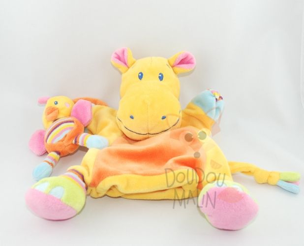  animaux jungle marionnette hippopotame poussin jaune orange bleu rose 